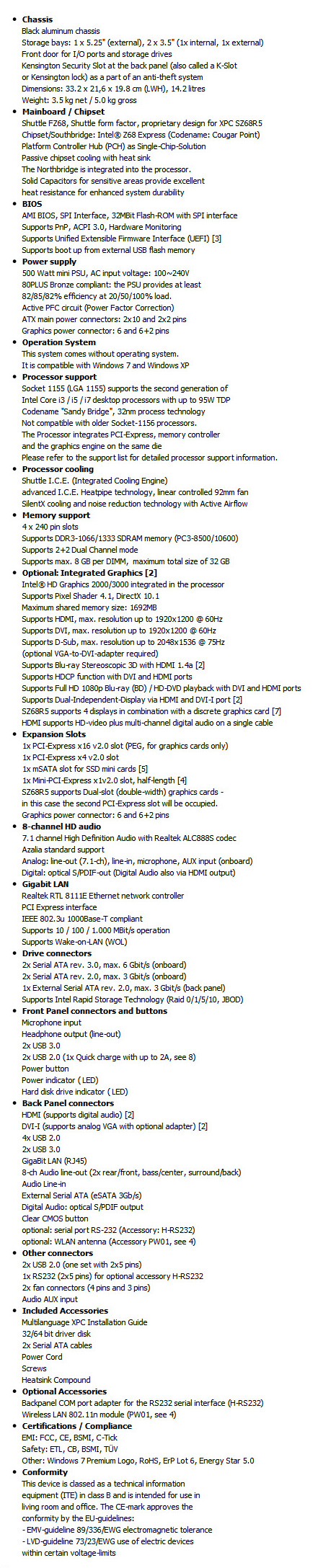 shuttle_sz68r5_specifiche